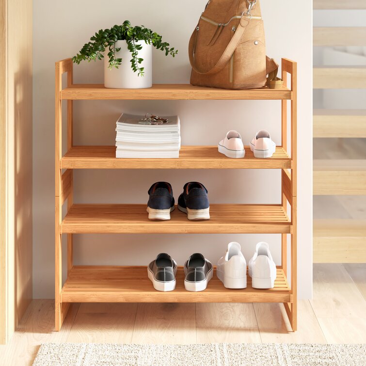 All set 2 tier white wooden shoe discount rack